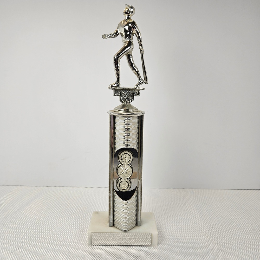 Vintage 1987 Baseball Trophy Silver‎ Tone Batter Figure Marble Base 11.5 Inch